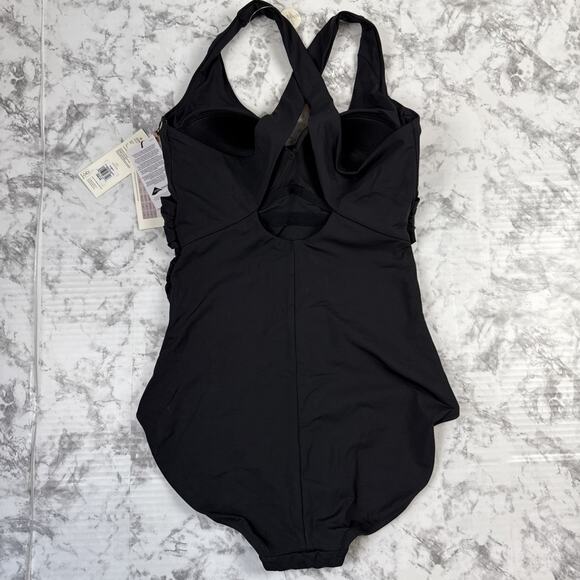 Calia Womens Seamed Sculpt One Piece Swimsuit Size 14 Pure Black Sliming Support - Picture 6 of 7